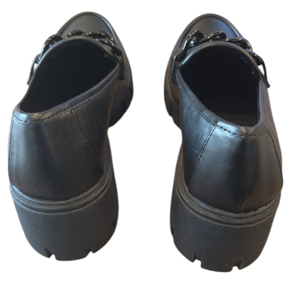 Black Chunky Lug Sole Black Chain Detail Loafers Size 8 New Without Box - Picture 6 of 11